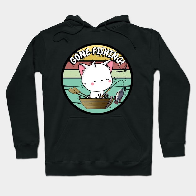 Cute white cat has gone fishing Hoodie by Pet Station